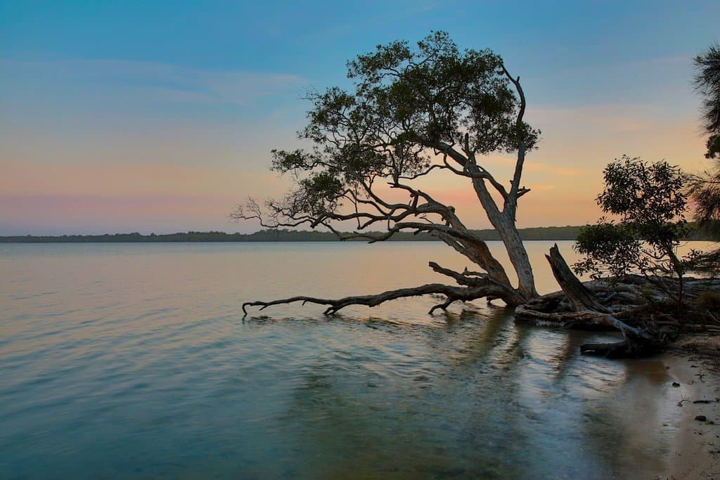 looking south from western shore at sunset