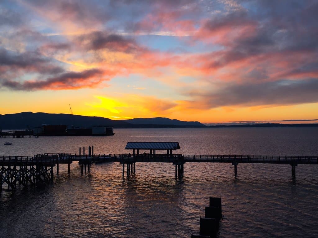 Winter view before sunset and at sunset