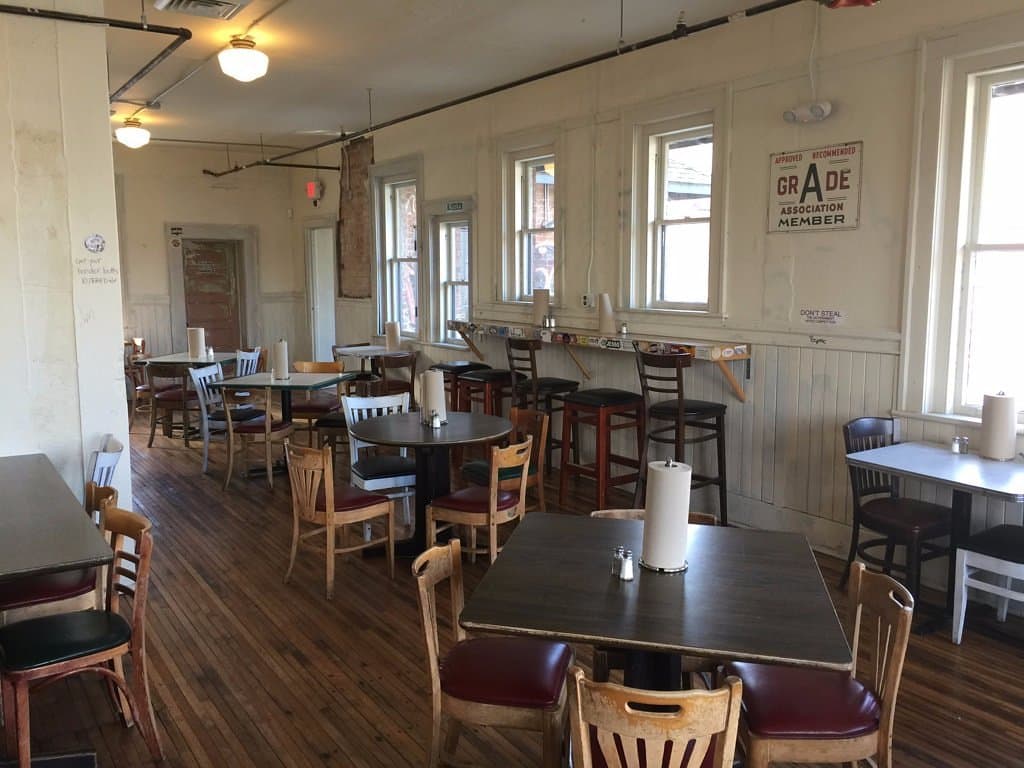 one of the many inside seating areas