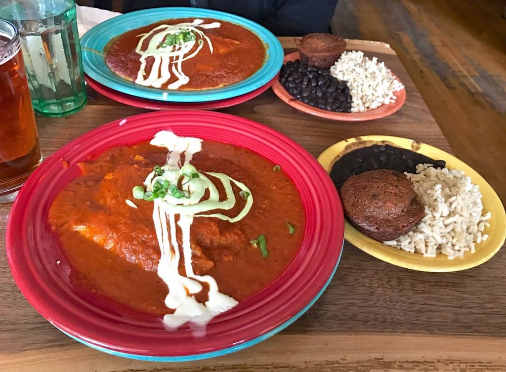 Santa Fe Enchiladas with black beans and rice...and beer