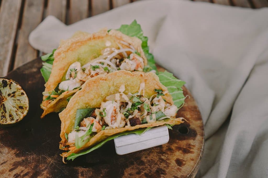 Banh Xeo Tacos - huddle up with them on our rooftop.
