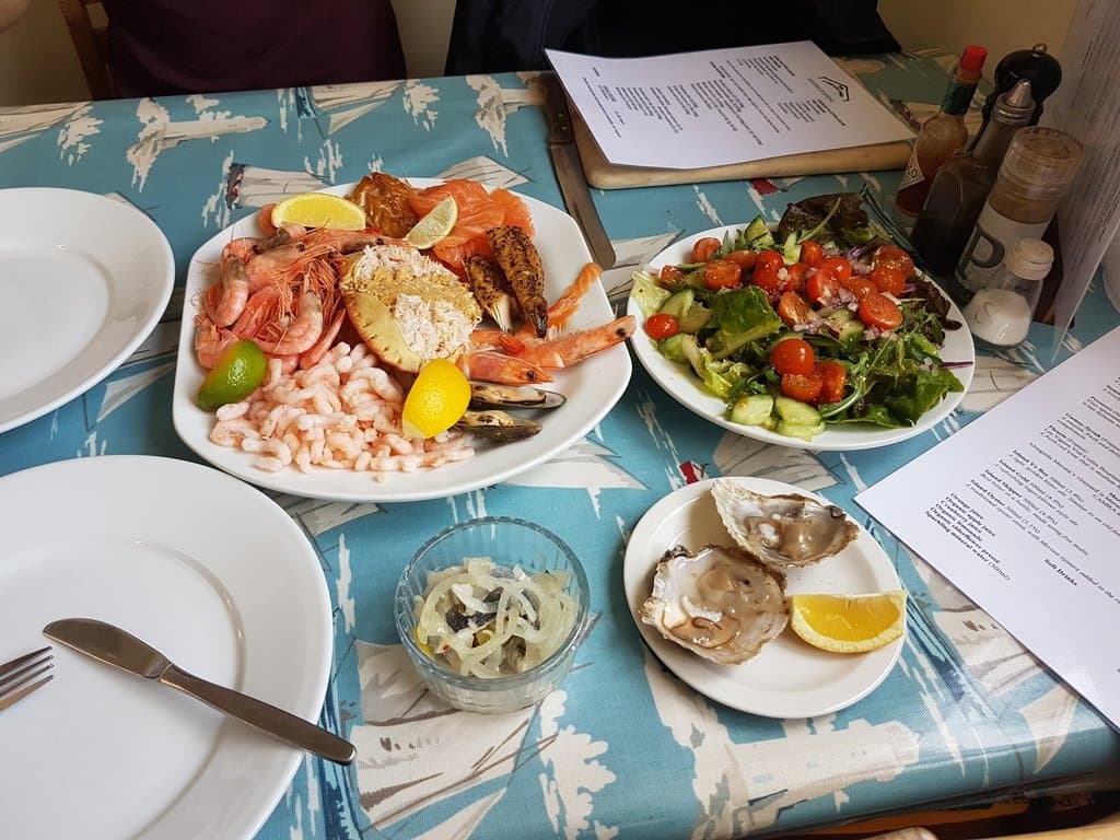 a crab platter for 2, two oysters, salad and a roll mop