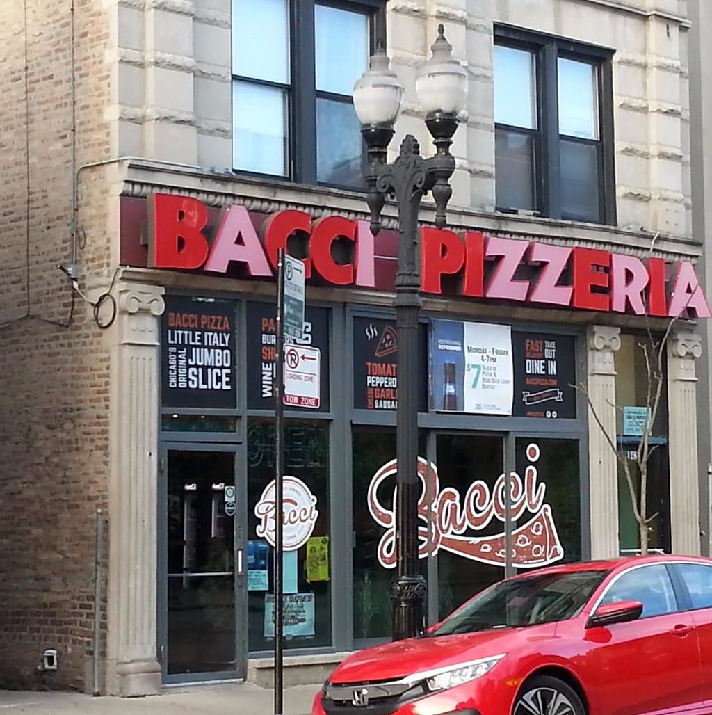 front of & entrance to Bacci Pizzeria