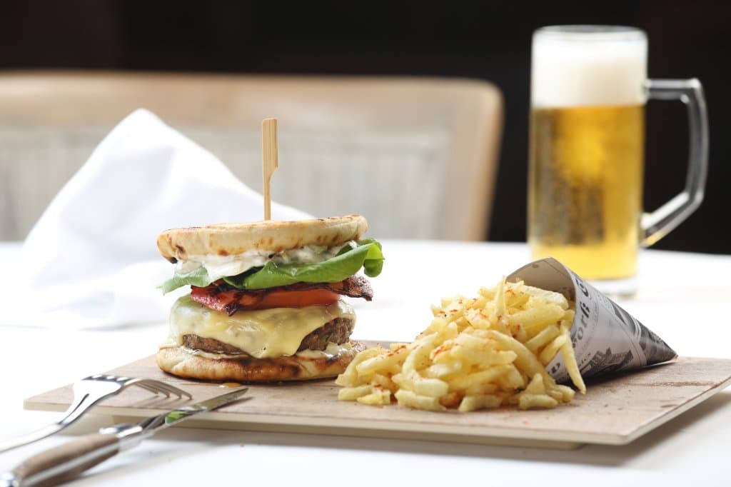 Black Angus burger with Greek pita bread