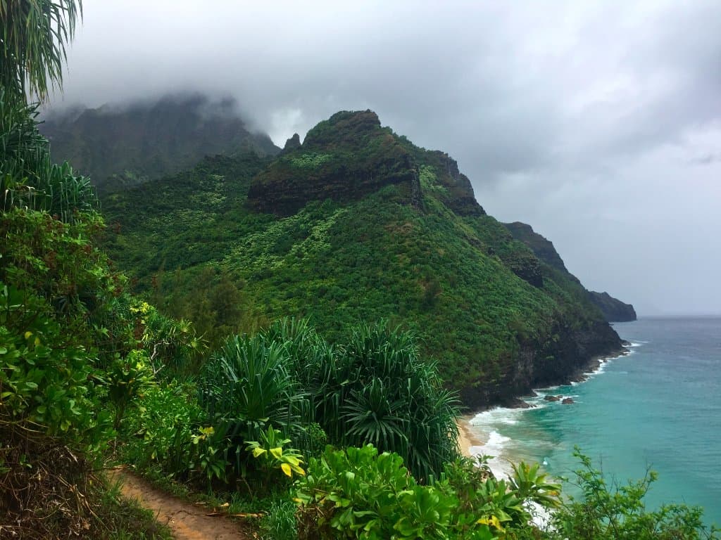 First 2 miles between Ke'e beach and Hanakapiai beach