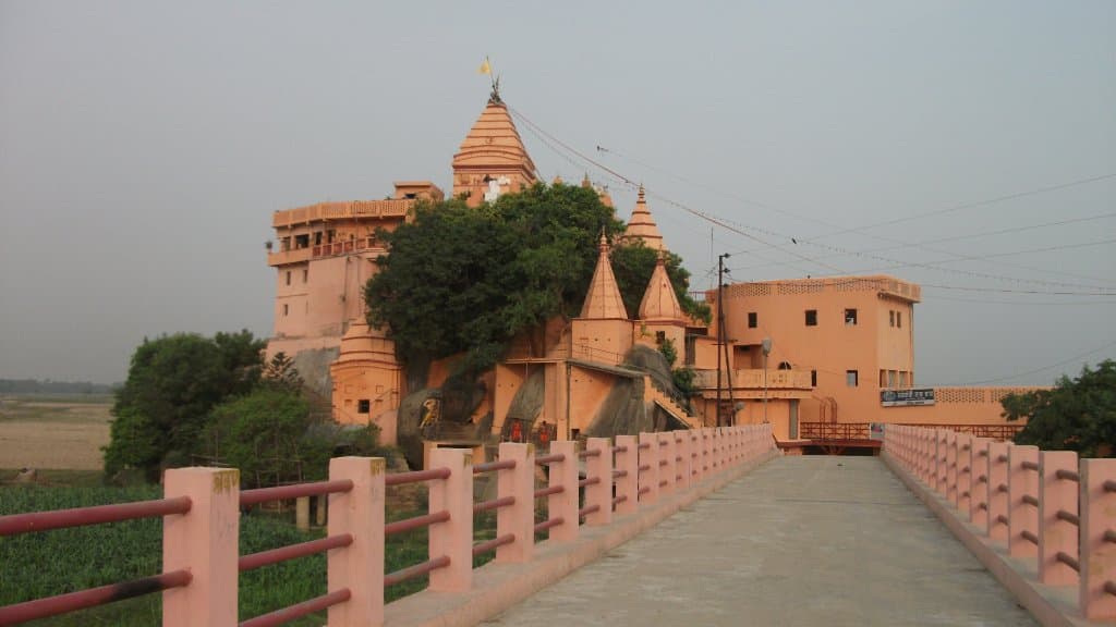 Ancient temple of Shiva on top of hill at bed of River Ganga at Sultanganj attracts million pilg