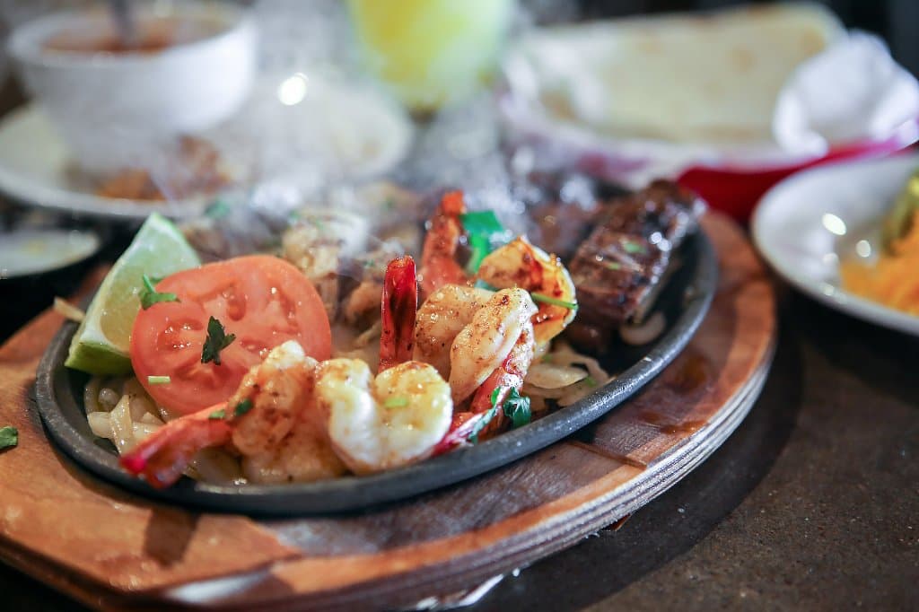 Angus beef, shrimp fajitas with all the fixings