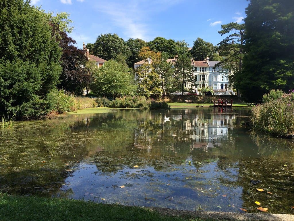 Entrevue sur le petit lac artificiel proche des jeux d'enfants