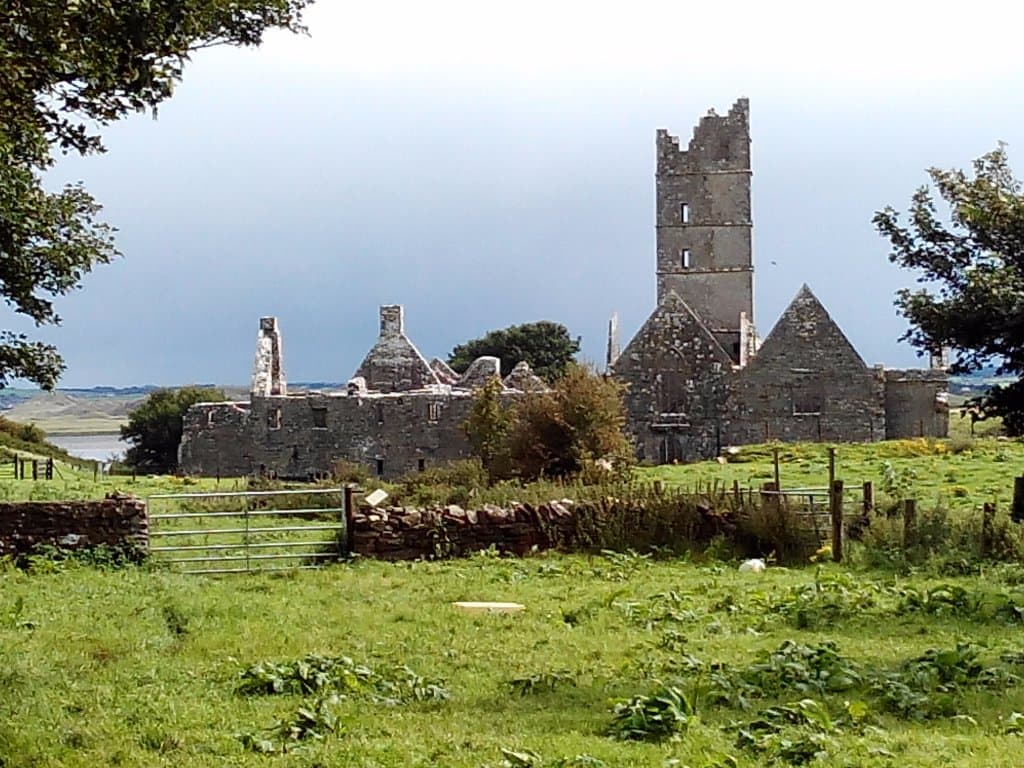 Walking through the farm fields to Moyne Abbey