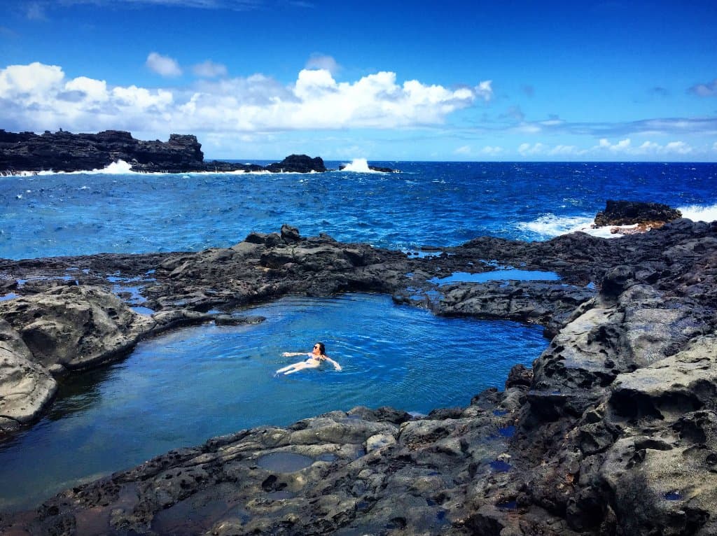 Floating in the heart shaped pool