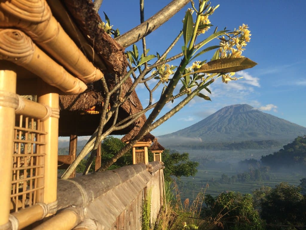 The view of Mount Agung from the front garden