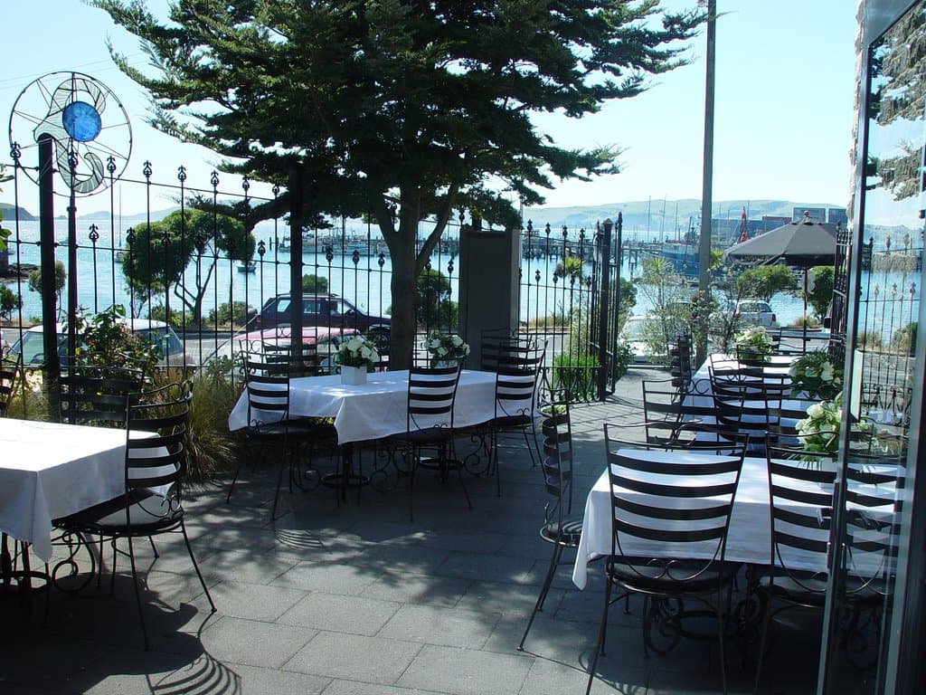 The courtyard set for a wedding