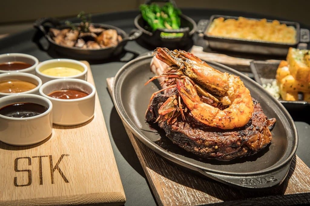 USDA prime steak with king prawn topping