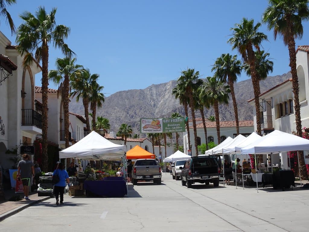 Mountains, palm tree, and a really nice Farmers Market!