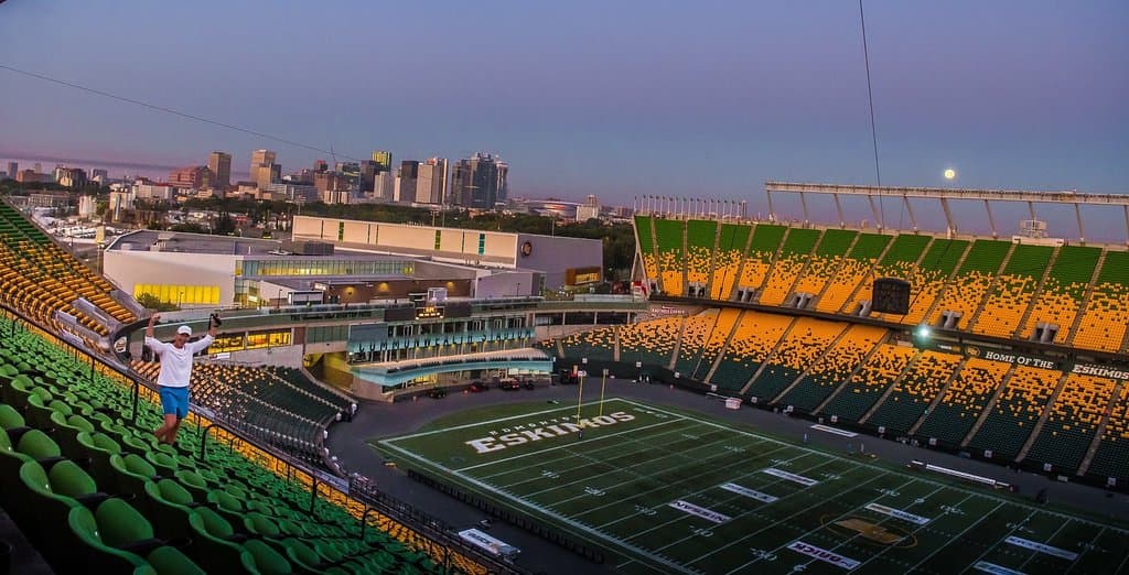 Early morning view of downtown Edmonton from Commonwealth Stadium