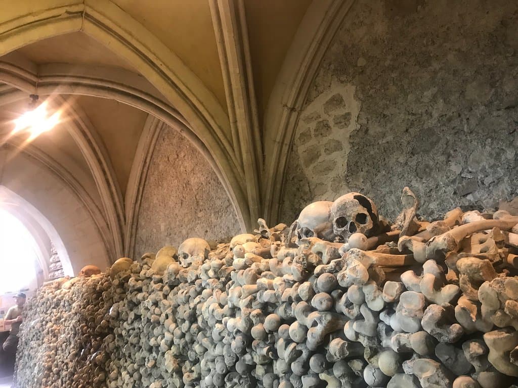 Thigh bones and skulls piled high