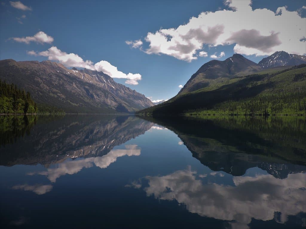 Kintla Lake, viewed from our canoe about halfway (three miles) up the lake via canoe