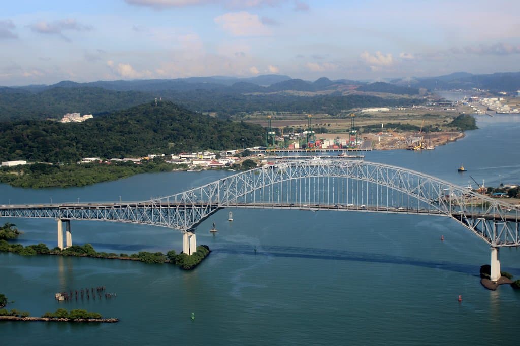 I took aerial shots of Bridge of the Americas shortly after take off from Bocas del Toro airport