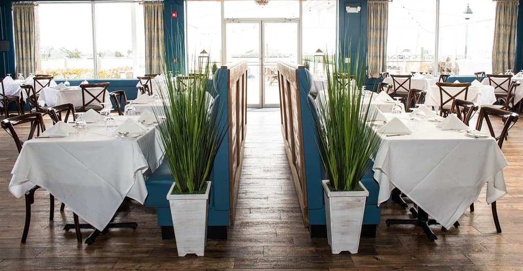 The Blue Sunroom has a full view of the harbor and seats 100+ comfortably.