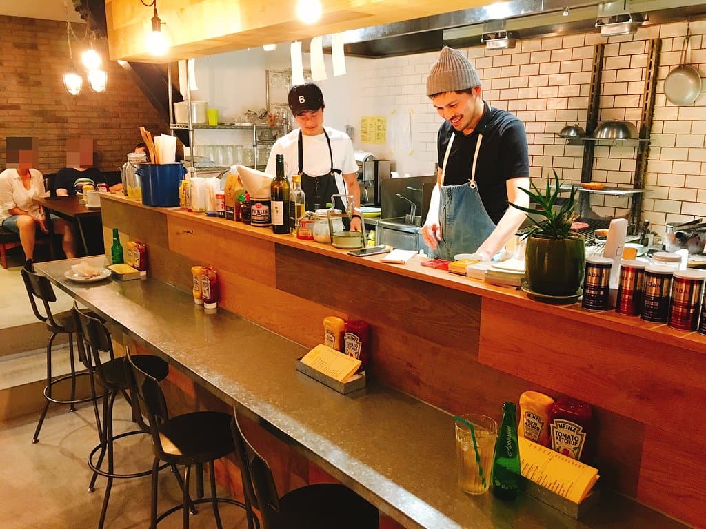 Bar seating area and open kitchen