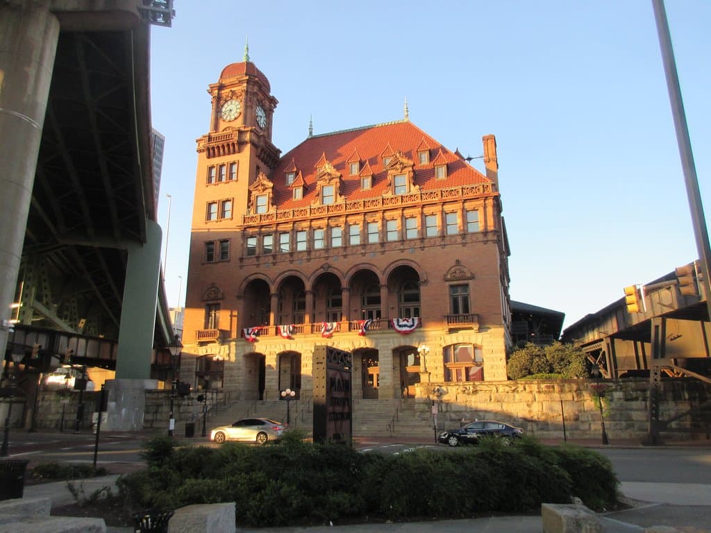 View from the plaza infront of the building