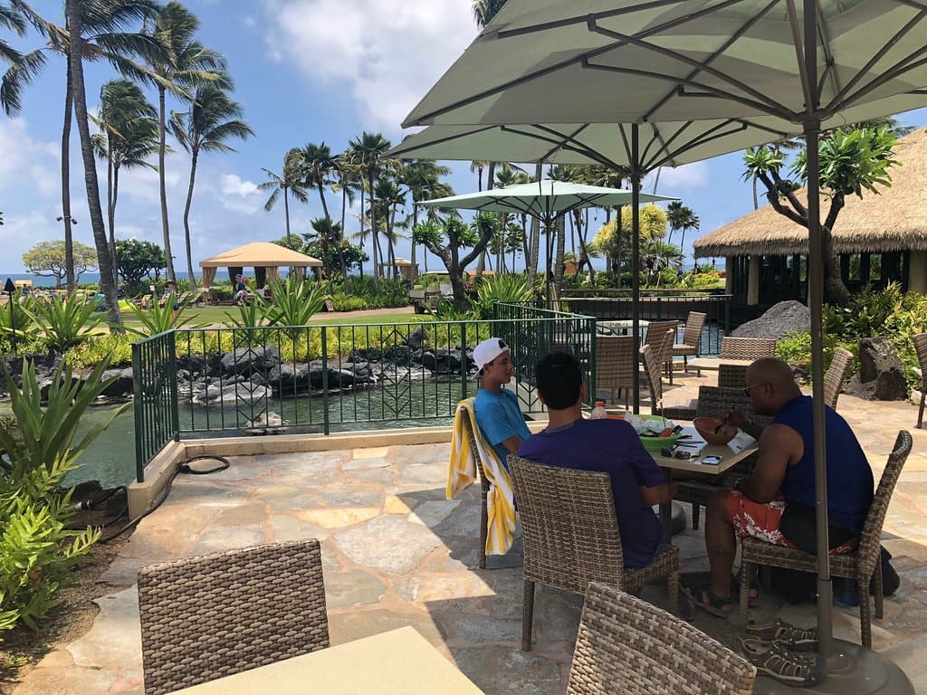 casual outdoor, next to pool