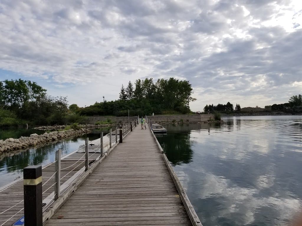 walkway connecting marina patio to boardwalk near splash pad