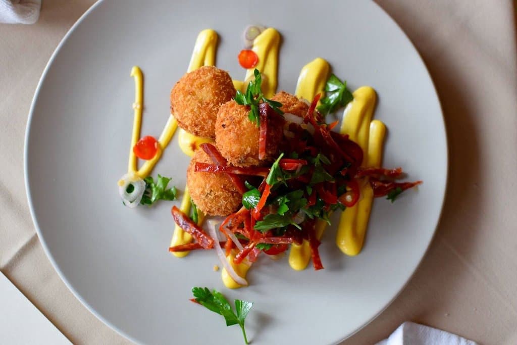 salt cod fritters with  spanish chorizo
