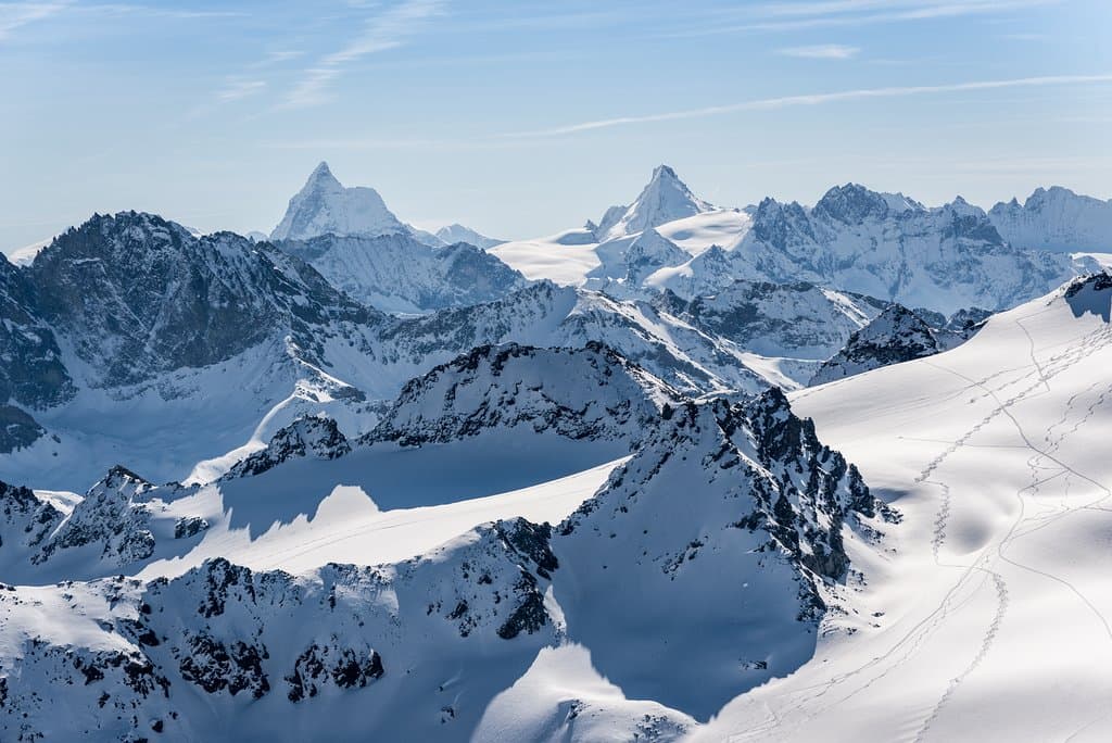 Mattherhorn (on the left) and Dent d'Hérens (on the right) are ones of the few summits you can spot. Photo @David Carlier Photography www.davidcarlierphotography.com
