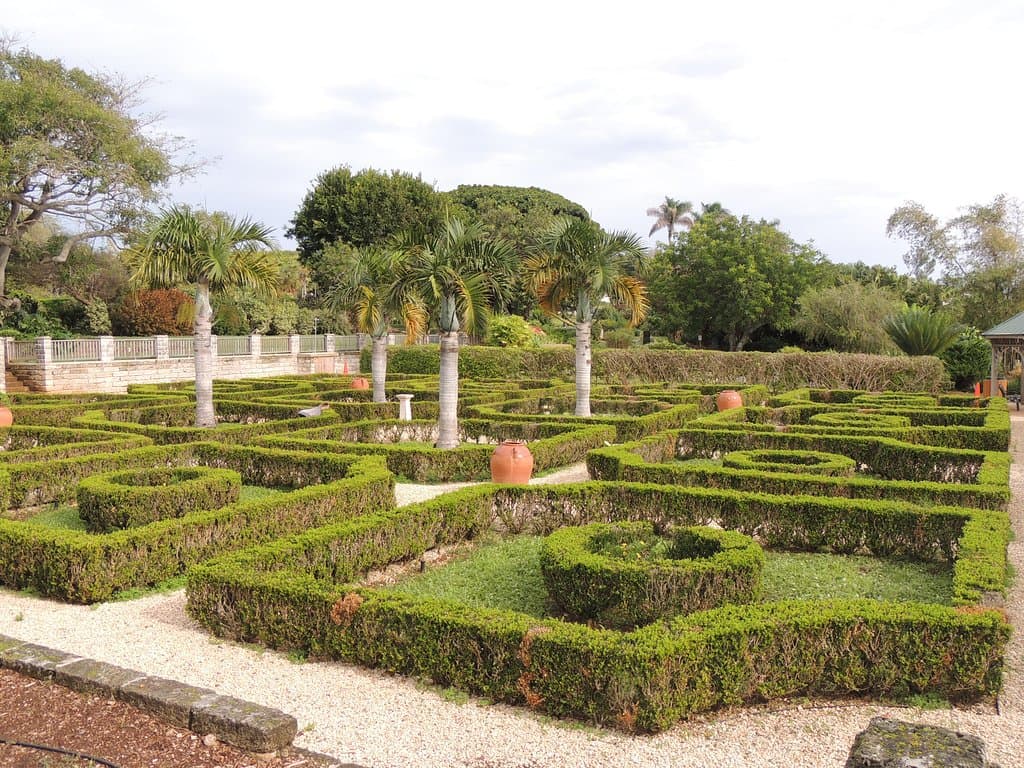Formal gardens had no flowers and plenty of weeds. 