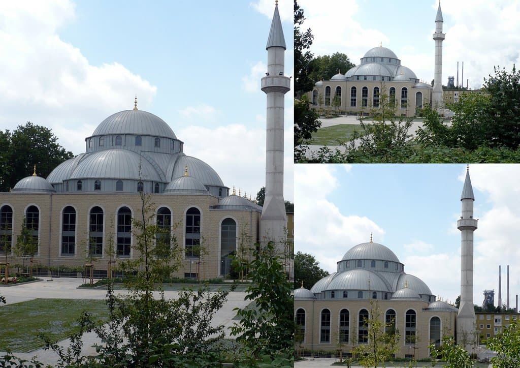 Eine Collage, von der Merkez-Moschee in Duisburg-Marxloh.