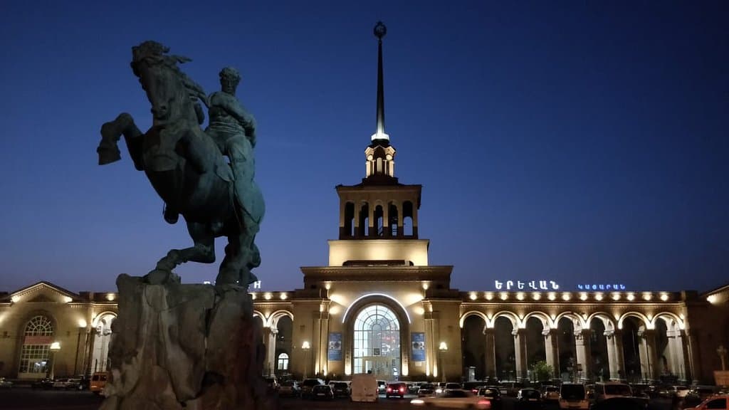David of Sassoun statue front of Yerevan central railway station