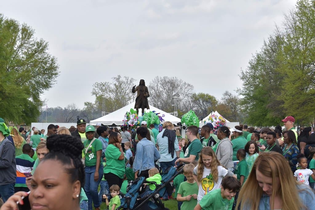 Oglethorpe Statue at the Augusta Common during the St. Patrick's Day Celebration.