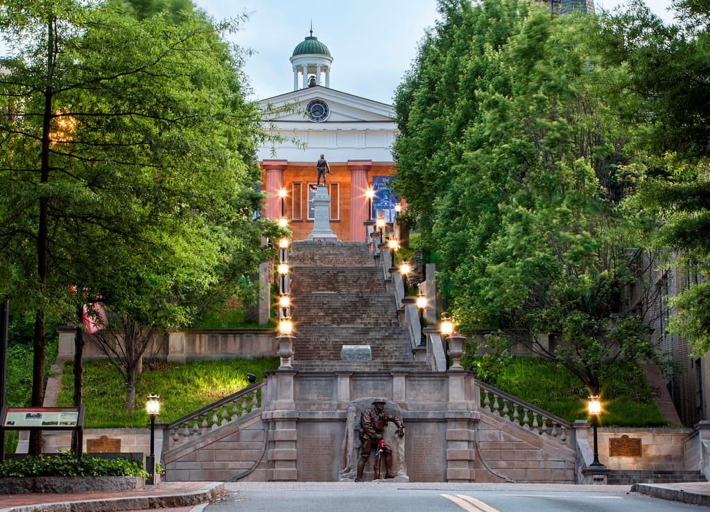 The Lynchburg Museum sits atop Monument Terrace, 139 steps with landing dedicated to the Lynchburg, Virginia fallen of wars past.