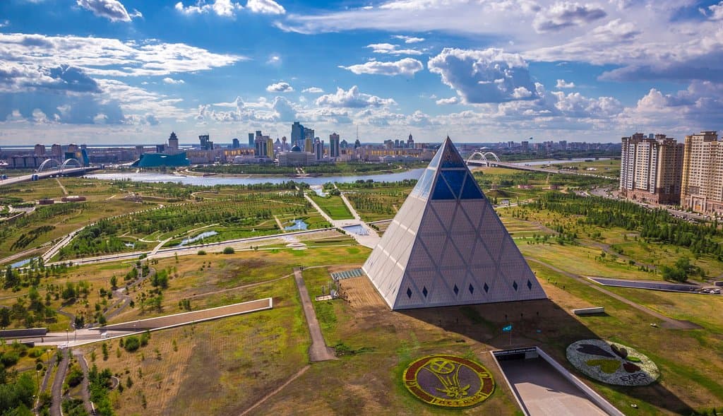 Panoramic view of the left bank of Astana from the Palace of Peace and Reconciliation