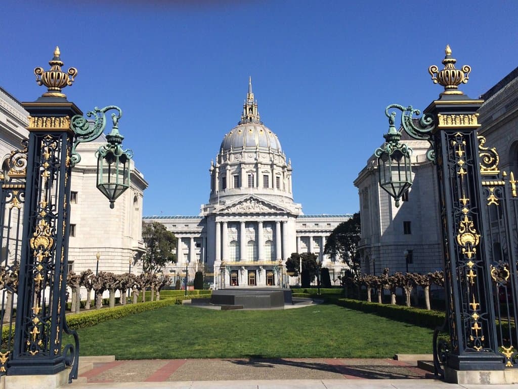 Spring morning view of SF City hall