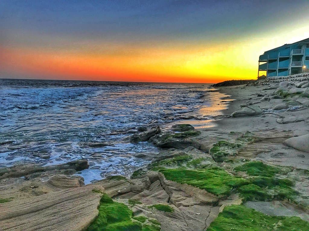 Beautiful fall sunset at Coquina Outcrop at Kure Beach