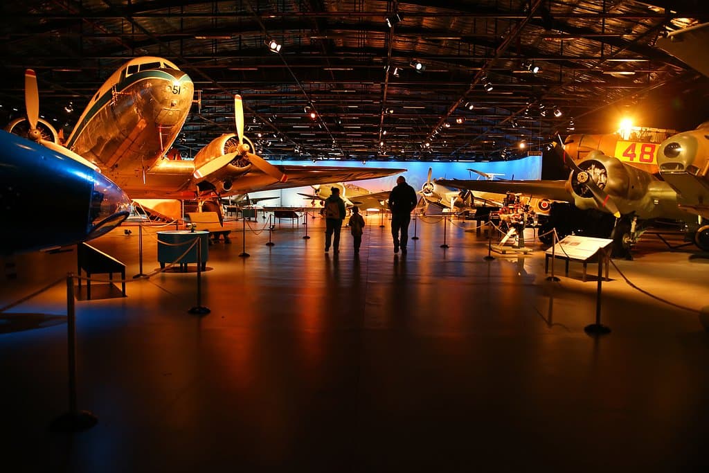 Originally built as an aircraft hangar during World War Two, the Aircraft Hall is home to 13 stunning vintage aircraft, all displayed under theatrical lighting.