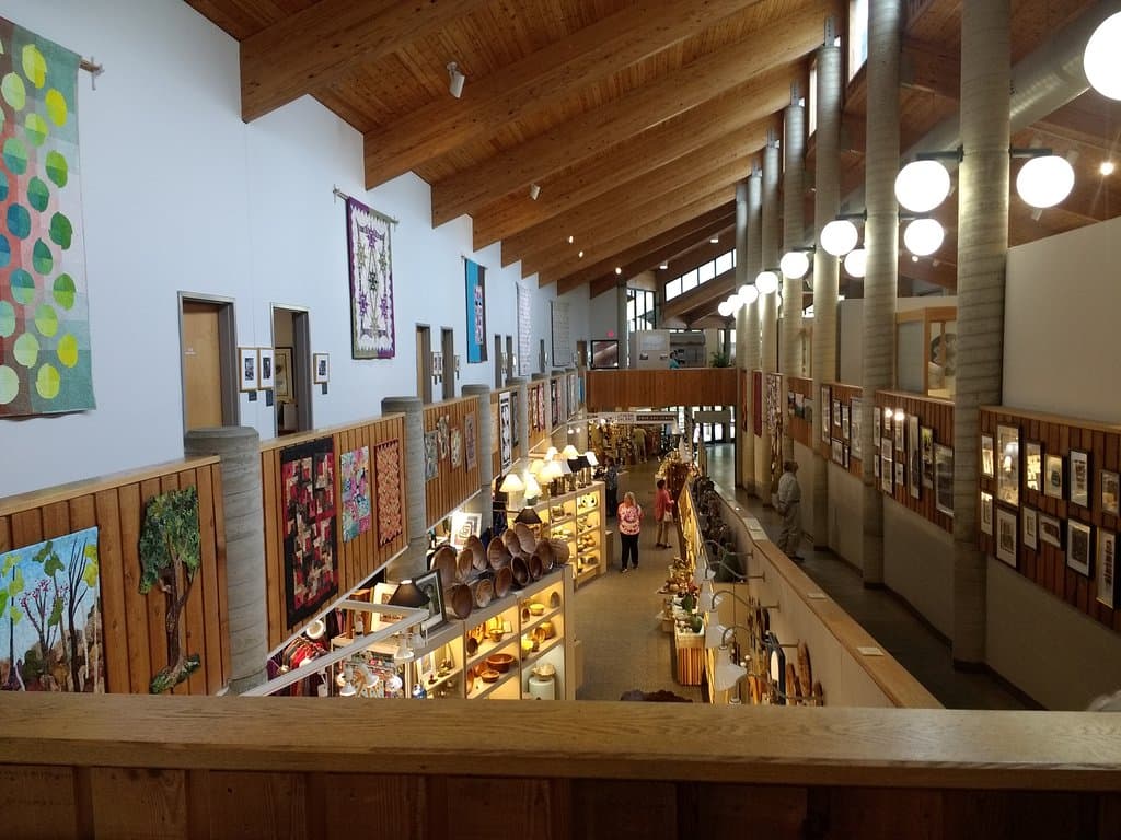 The store below, the ramp to the right and quilts to the left