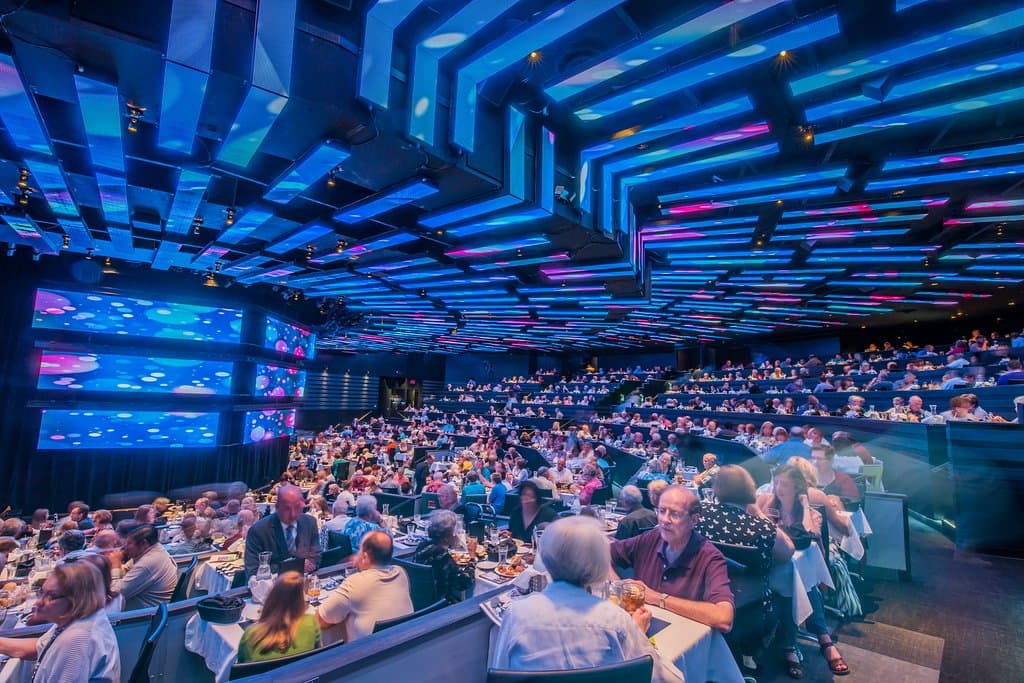 This is the interior of the theatre, illuminated by our state-of-the-art LED lighting system! 