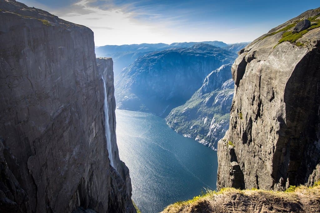 A majestic view from a cliff next to Kjeragbolten