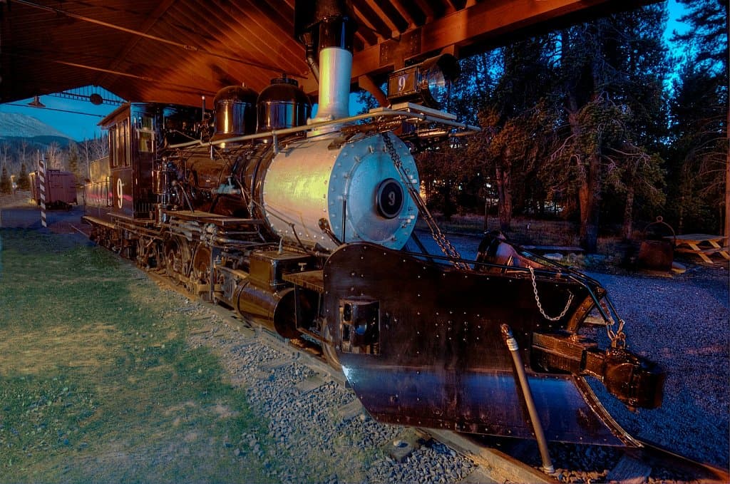 Engine No. 9, one of the original locomotives that served Breckenridge in the 1800s. Now on display year round at the High Line Railroad Park. 