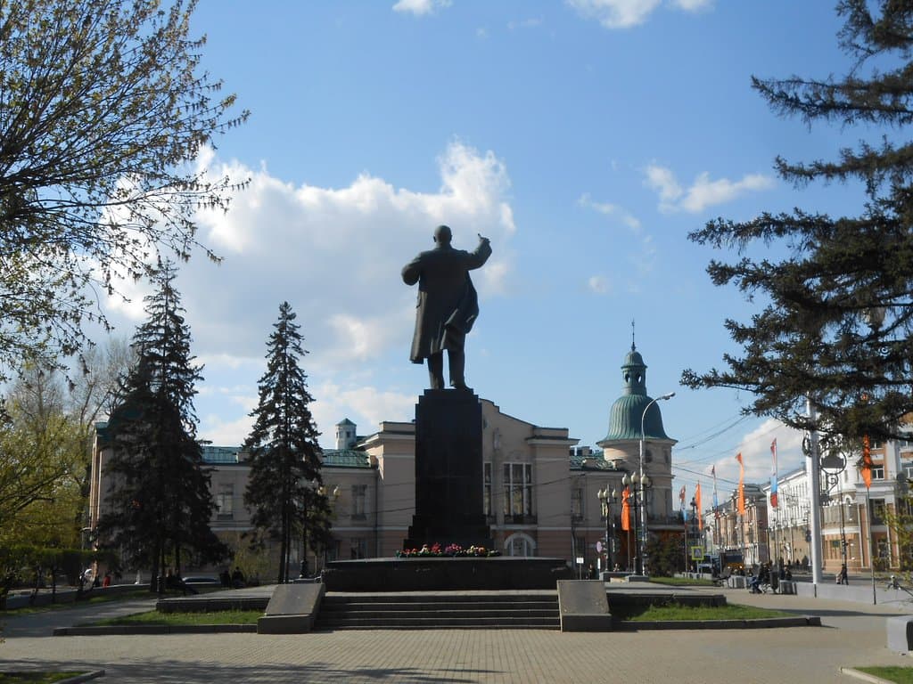 Monument to Lenin, Irkutsk, Russia. It runs along Lenin Street beginning at Karl Marx Street. Looking back at the Monument.