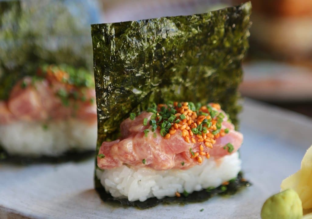 Opened roll with salmon