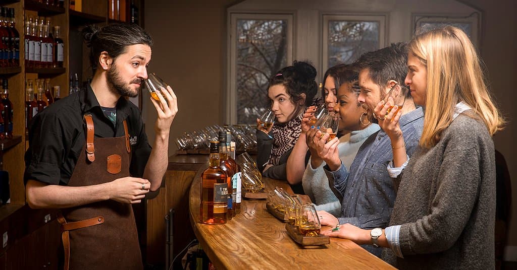 Our tour guide, Daragh, leading a whiskey tasting 