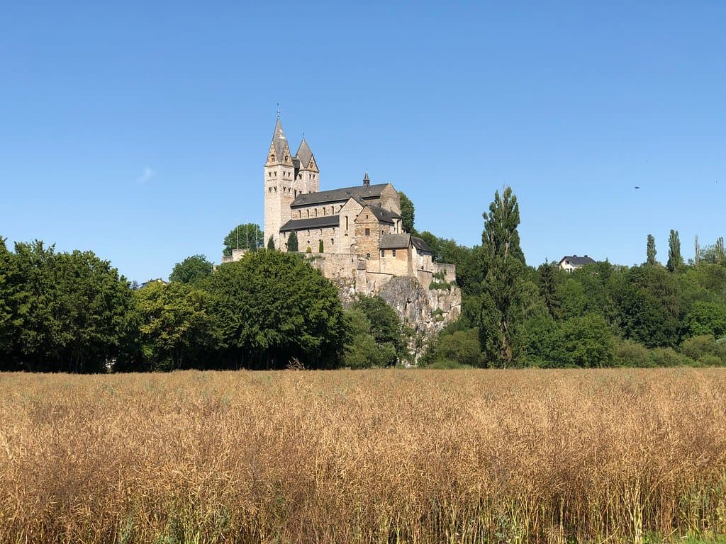View of St. Lubentius church from the bike path.