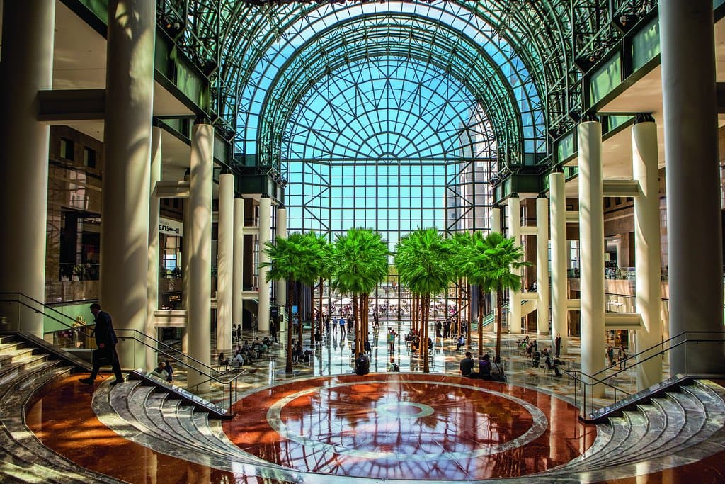 The Winter Garden at Brookfield Place, 16 live palm trees grace the atrium overlooking our outdoor plaza on the Hudson River. 