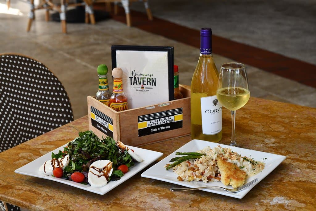 caprese salad and Snapper Hemingway paired with white wine