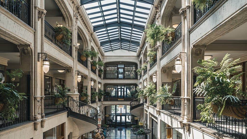 Interior shot of Grove Arcade's southern hall