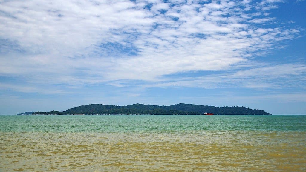 Gaya Island seen from northern part Teluk Likas, Kota Kinabalu, Sabah, Malaysia.